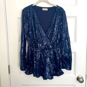 Size Medium Blue Sequin Romper from Altar’D State.